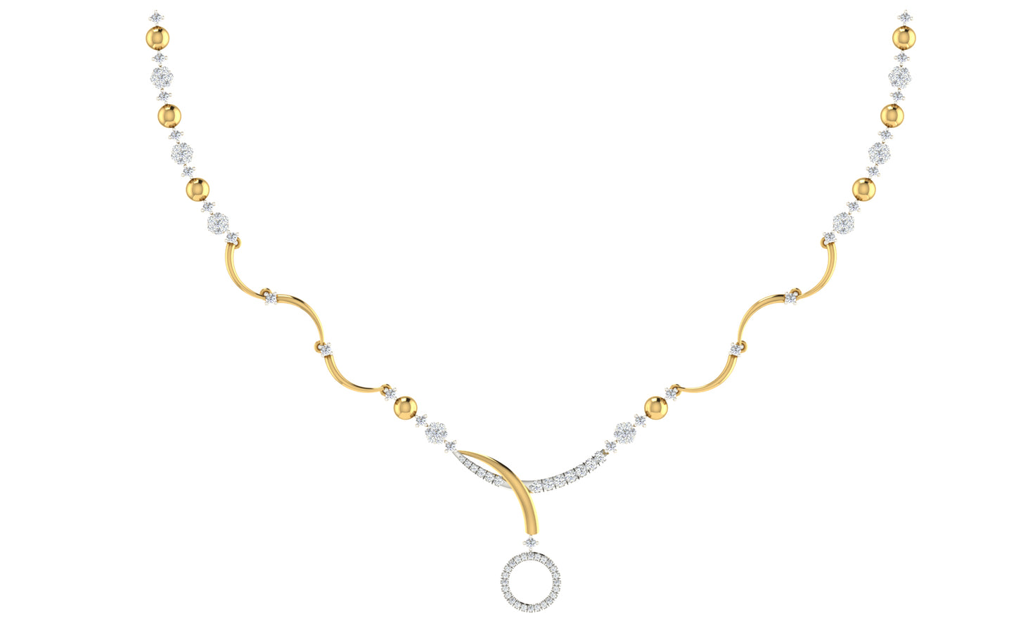 Buttons n Curves Synthetic Diamond Gold Necklace Jewelry Front View. Best Synthetic Diamond Jewelry in Chennai