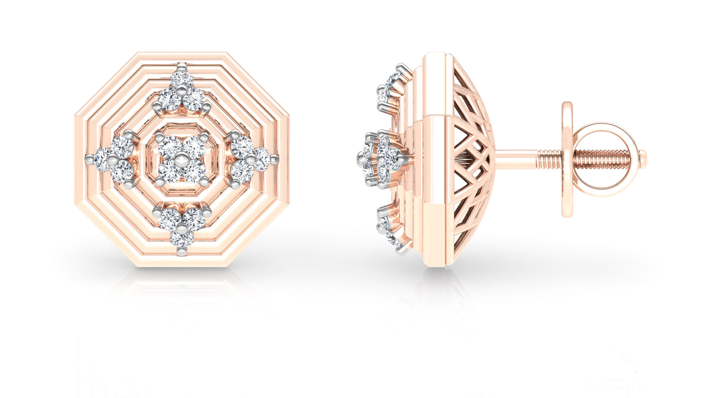 Concentric Octagons Diamond Earrings And Pendant Set