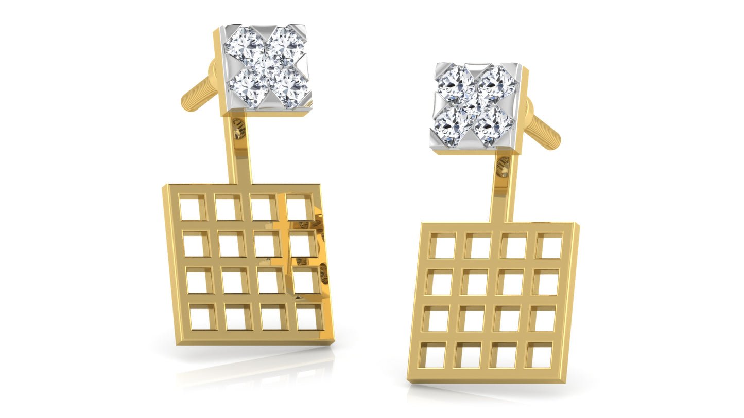 Golden Checkers Diamond Earrings