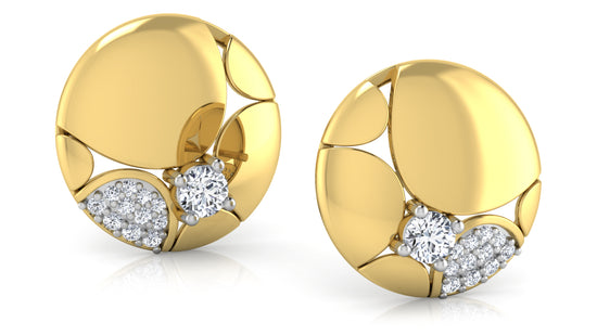 Golden Button Diamond Earrings