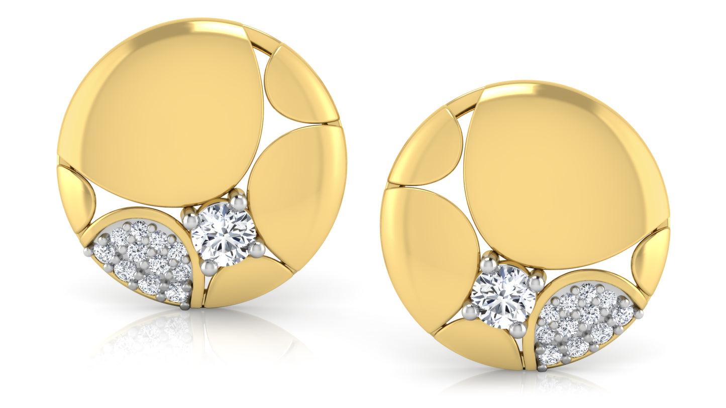 Golden Button Diamond Earrings