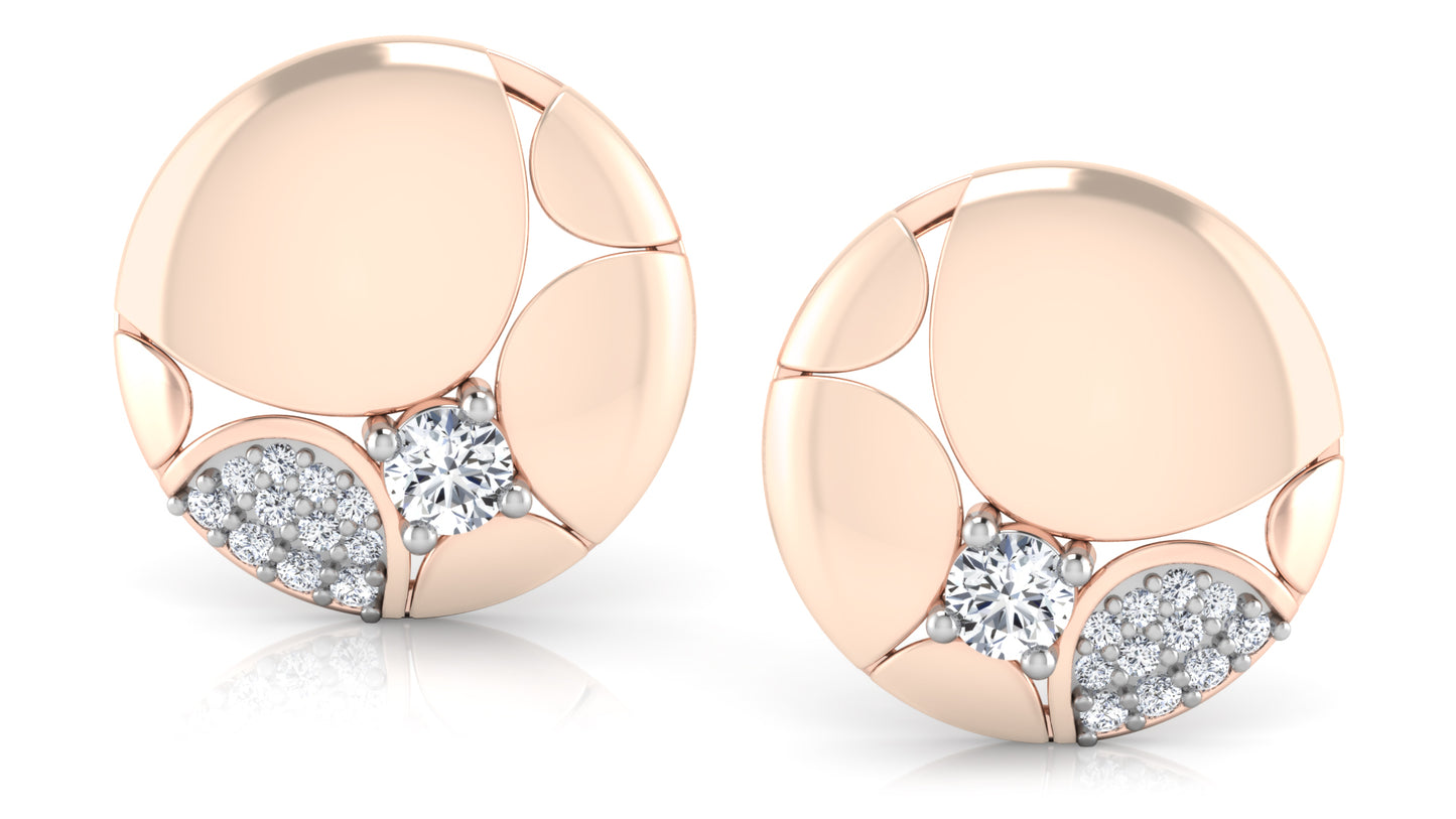 Golden Button Diamond Earrings