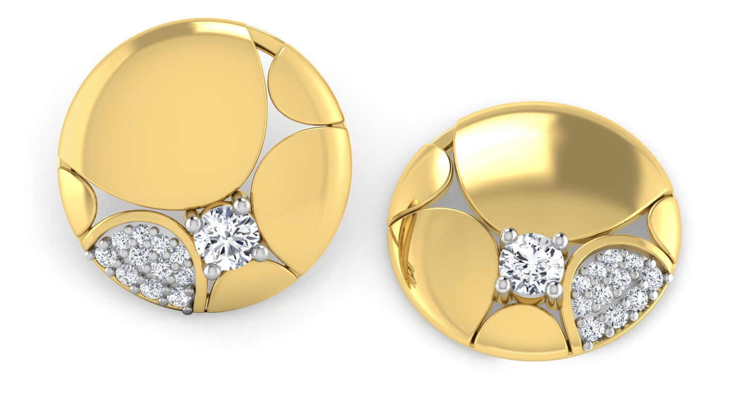 Golden Button Diamond Earrings