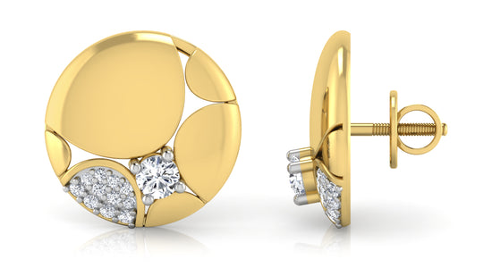 Golden Button Diamond Earrings