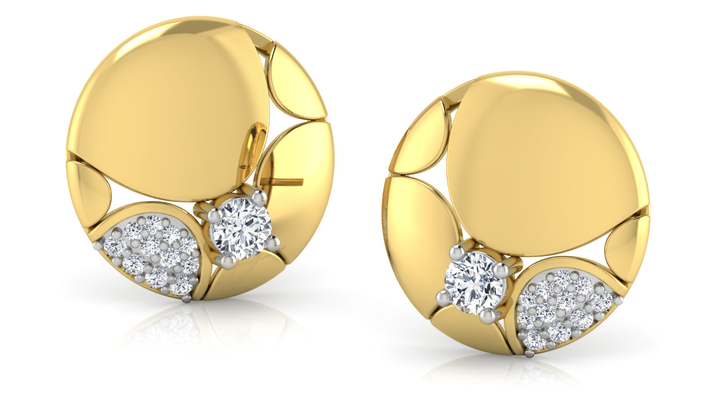 Golden Button Diamond Earrings