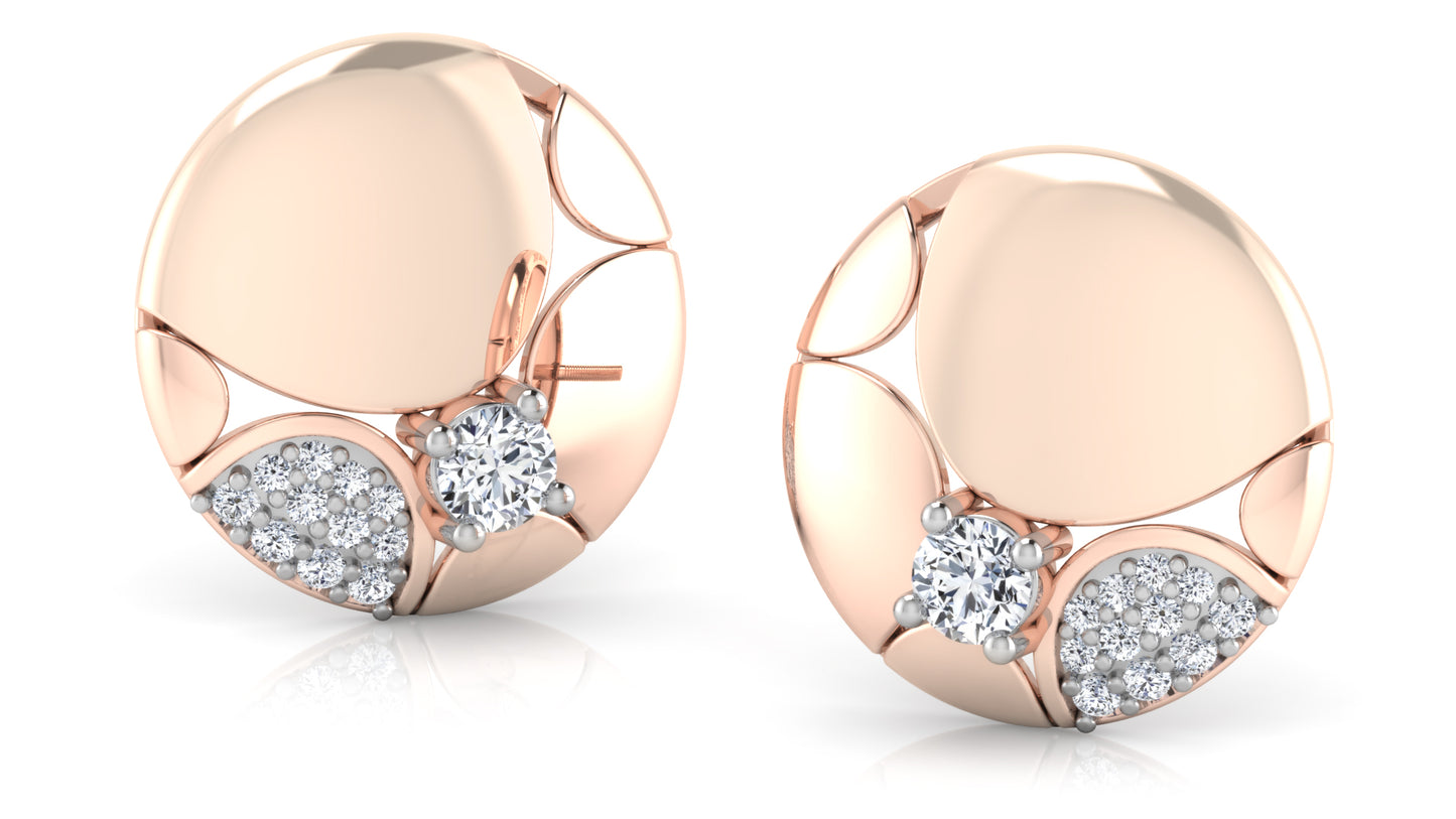 Golden Button Diamond Earrings