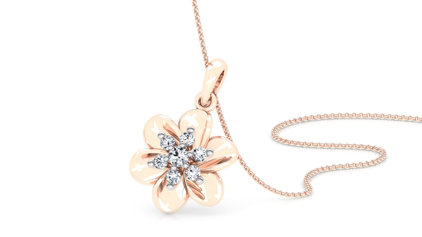 Flower Radius Diamond Earrings And Pendant Set