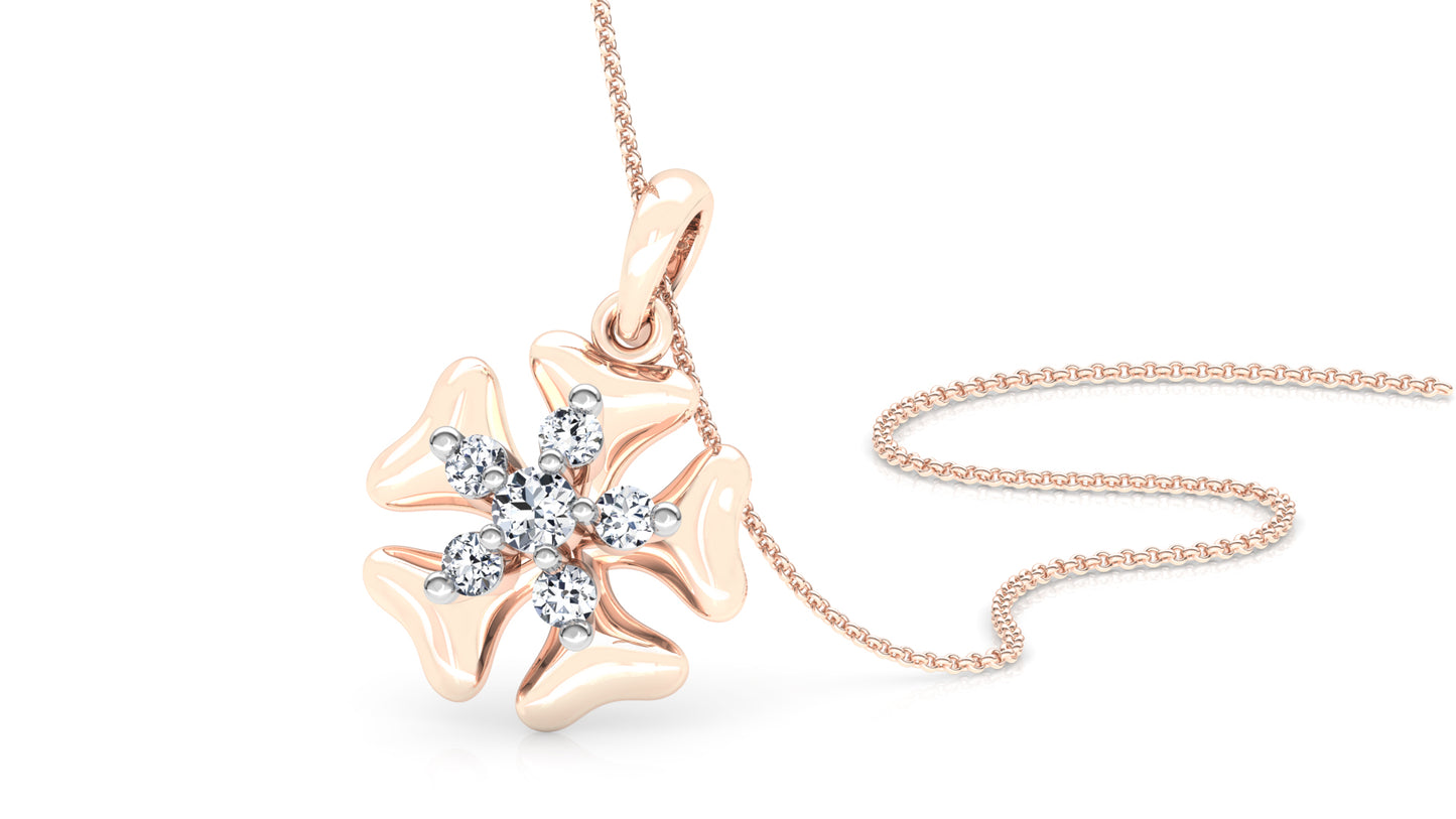 Penta Petals  Diamond Earrings And Pendant Set