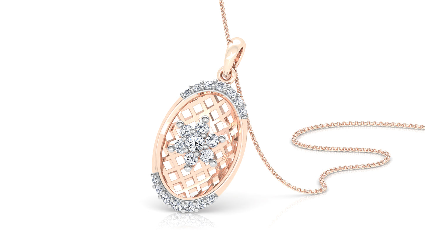 Gold Basket Diamond Earrings And Pendant Set