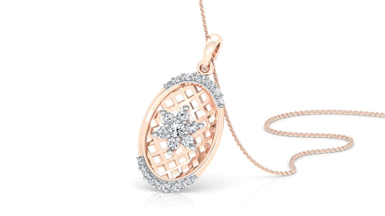 Gold Basket Diamond Earrings And Pendant Set