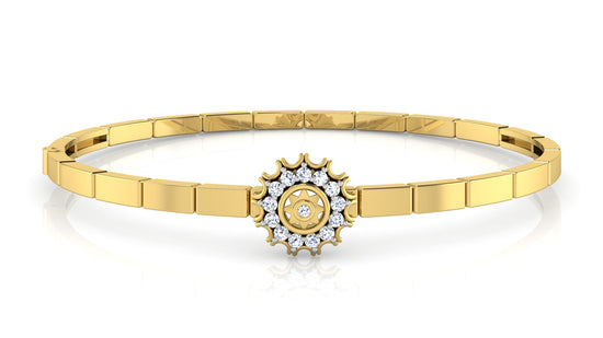 Radiant Wrist Synthetic Diamond Gold Bracelet on Stand View.Best Lab Grown Diamond Jewelry in Chennai