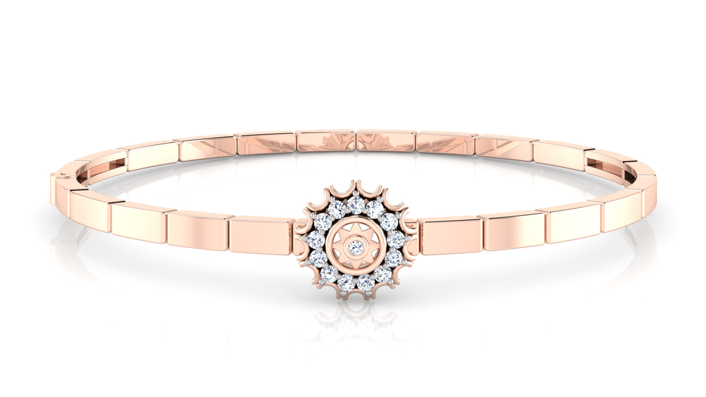 Radiant Wrist Synthetic Diamond Rose Gold Bracelet on Stand View.Best Lab Grown Diamond Jewelry in Chennai