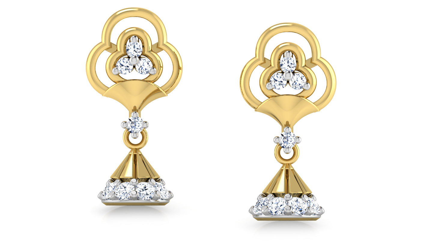 Bell Club Artifcial Diamond Gold Danglers Front View