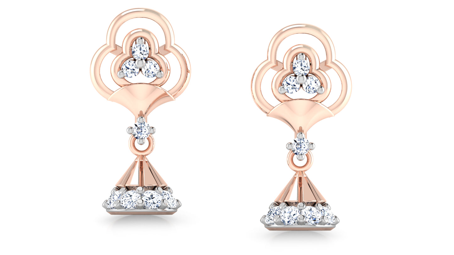 Bell Club Artifcial Diamond Rose Gold Danglers Front View