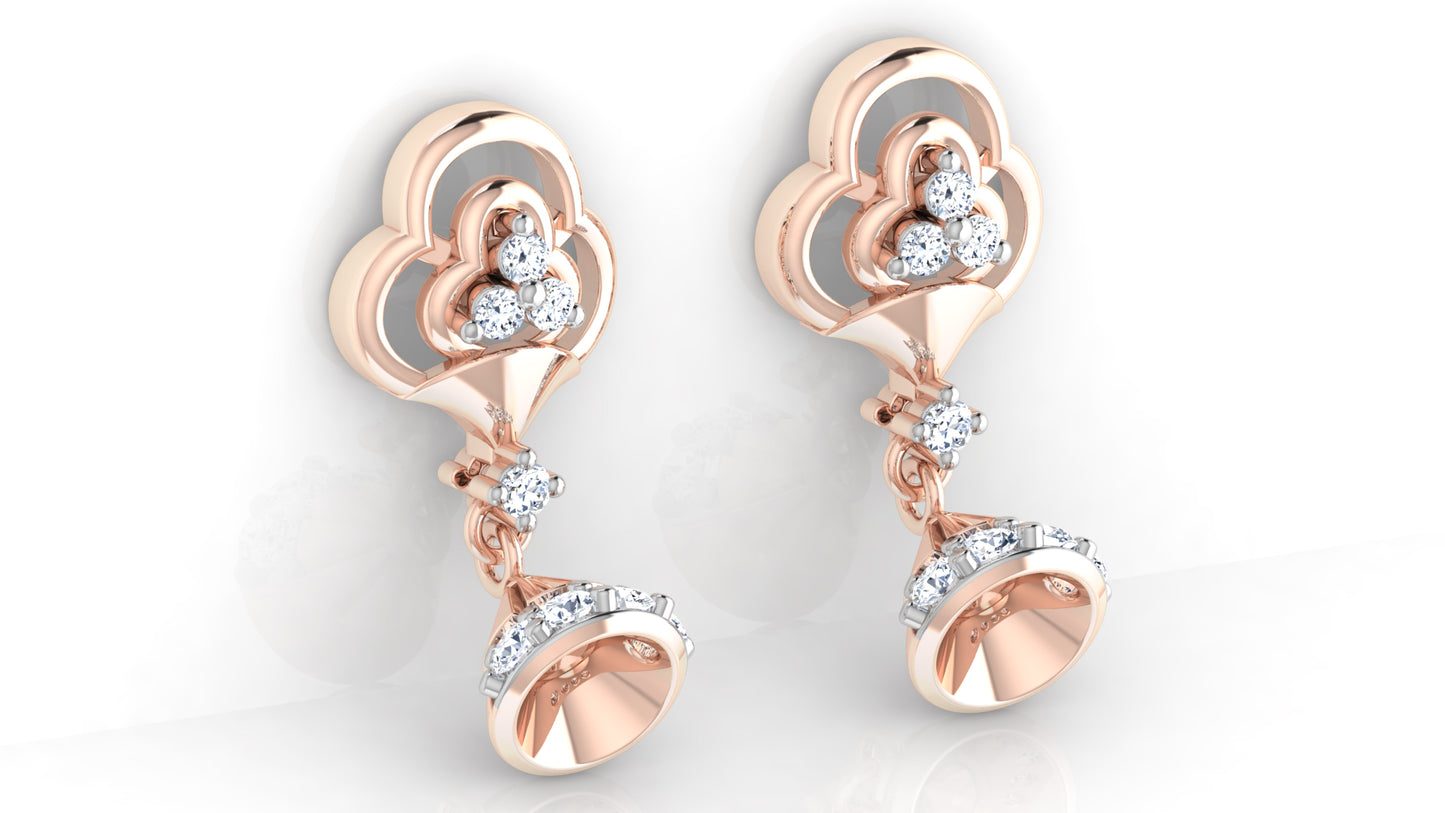 Bell Club Artifcial Diamond Rose Gold Danglers Bottom View