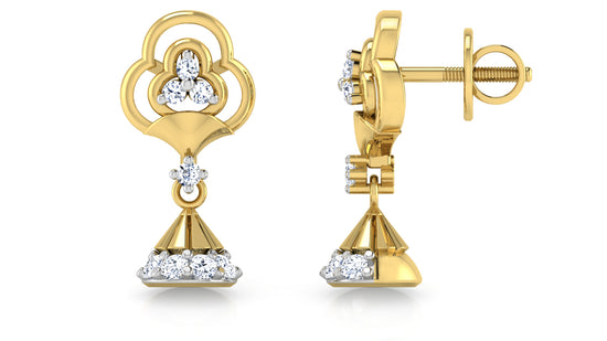 Bell Club Artifcial Diamond Gold Danglers Front and Side View