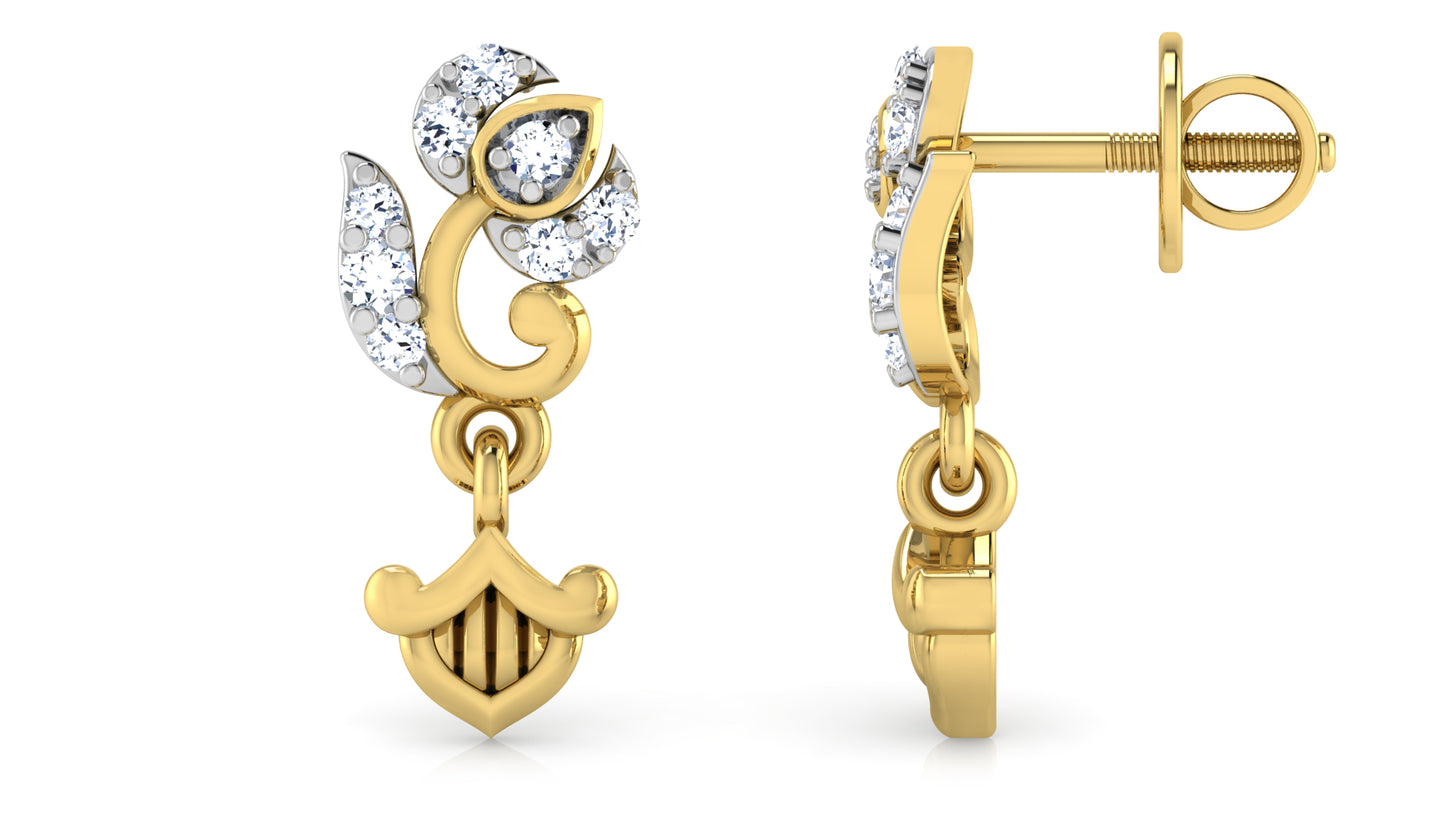 Rich Relics Lab Grown Diamond Gold Danglers Front and Side View