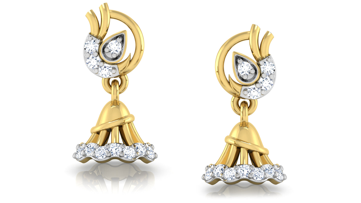 Campanula Artificial Diamond Gold Danglers Front View