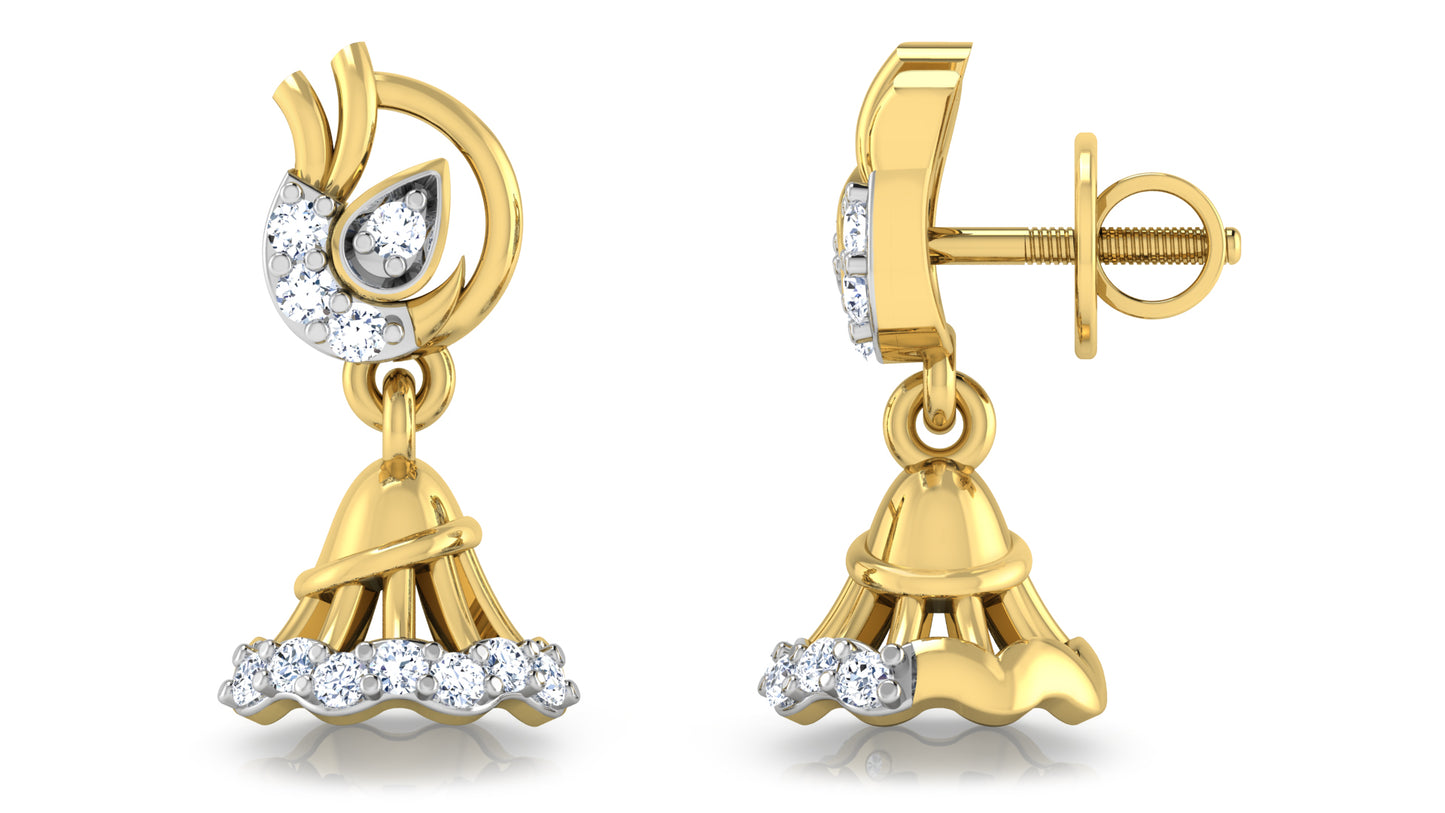 Campanula Artificial Diamond Gold Danglers Front and Side View