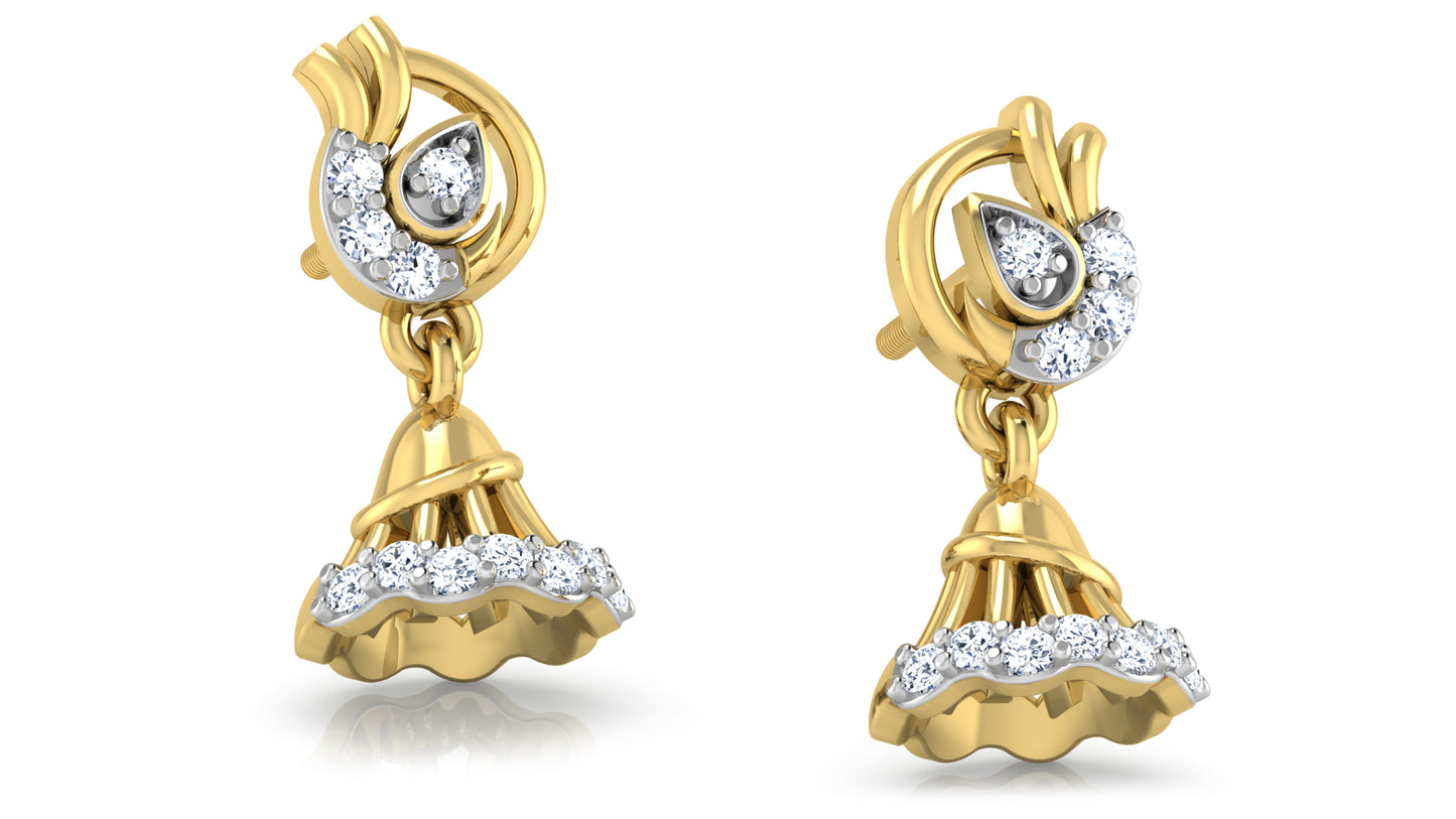 Campanula Artificial Diamond Gold Danglers best Lab grown Diamond jewelry in chennai