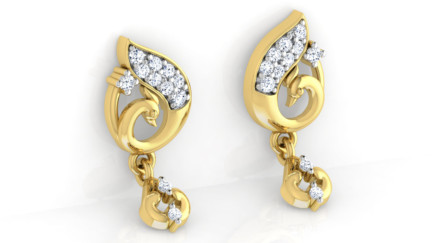 Swan Shine Synthetic Diamond Gold Danglers Bottom View