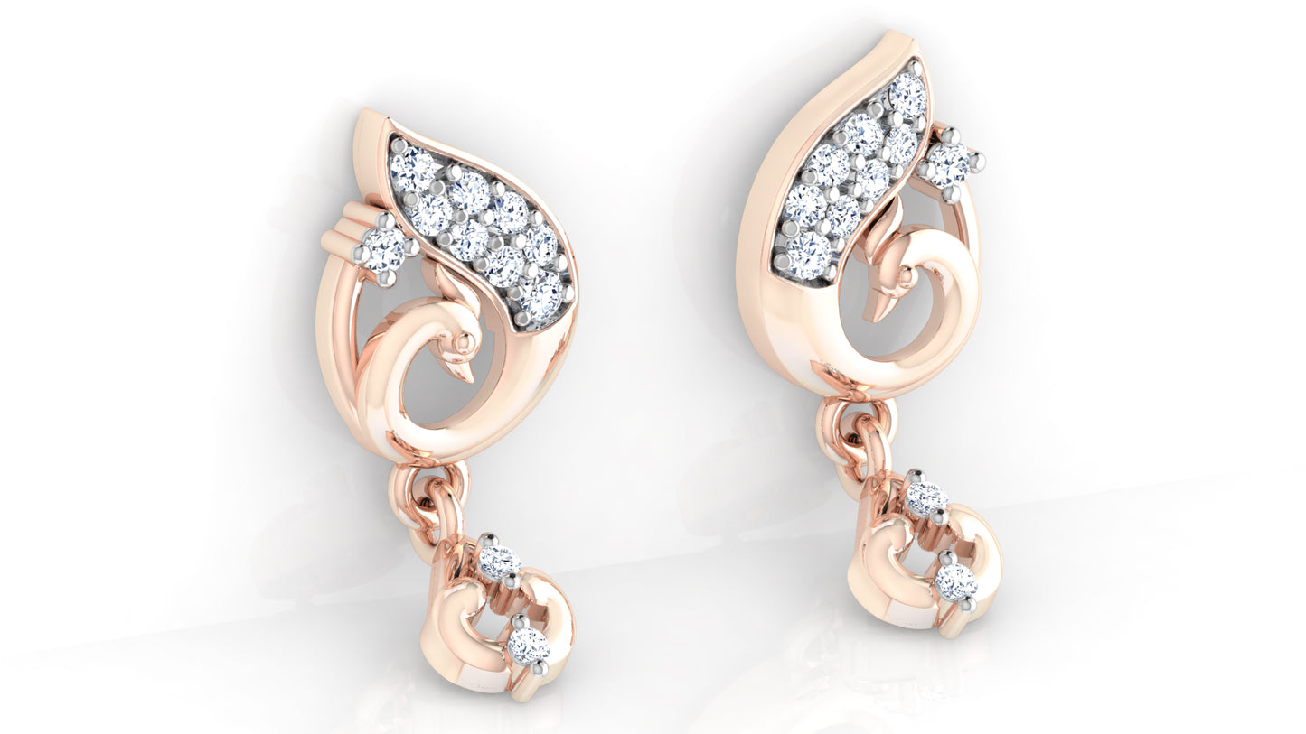 Swan Shine Synthetic Diamond Rose  Gold Danglers Bottom View