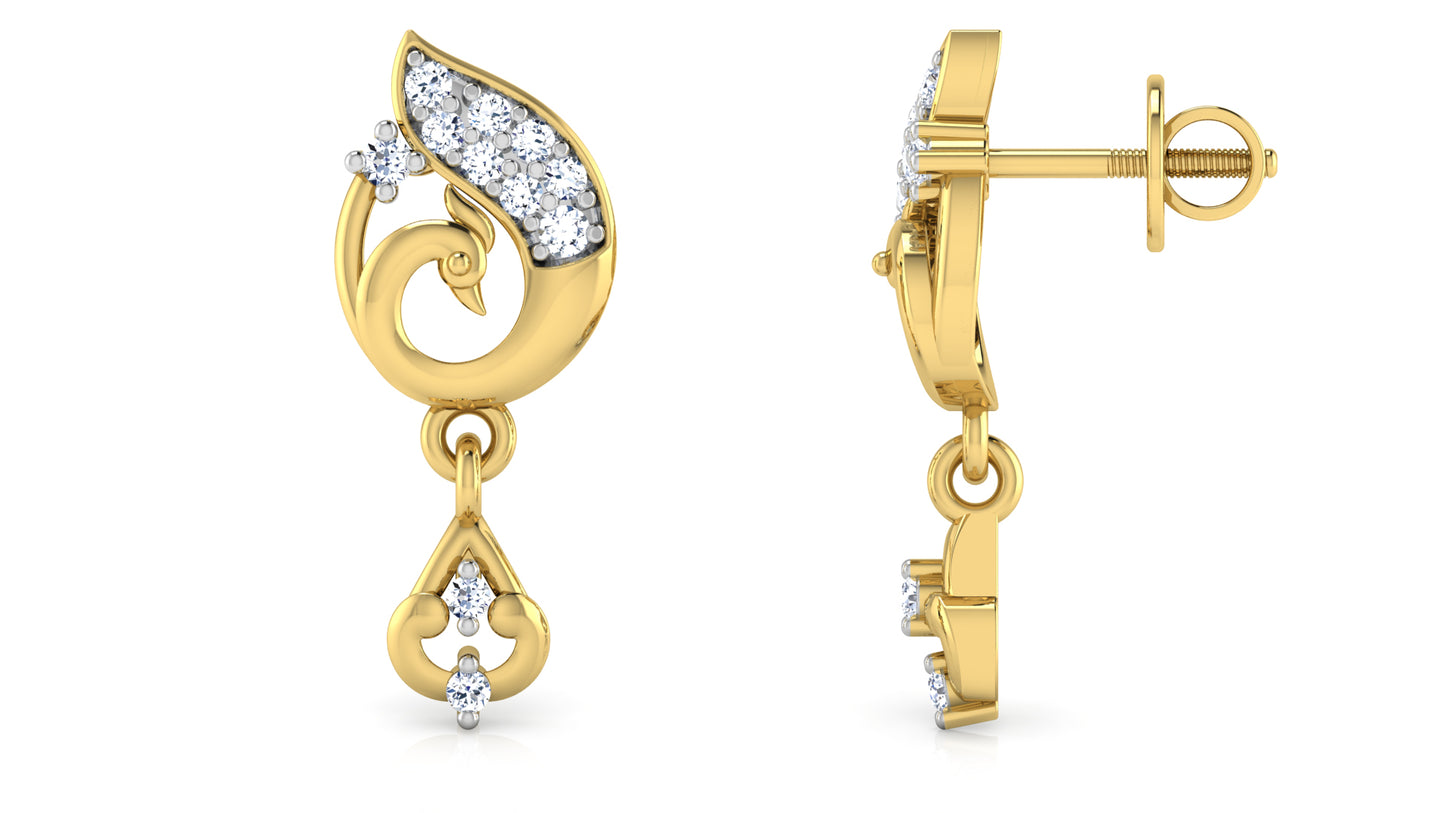 Swan Shine Synthetic Diamond Gold Danglers Front and Side  View