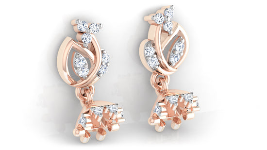 Jingle Bells Rose Gold Danglers Lab Grown Diamond Bottom View