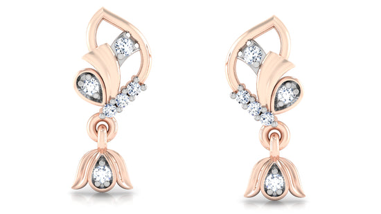 Flower Drops Artificial Diamond Rose Gold Danglers Front View