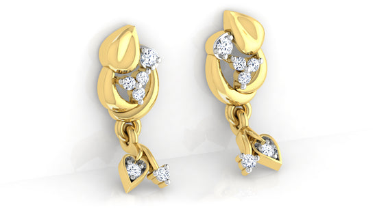 Dainty Duo Artificial Diamond Gold Danglers Bottom View .Best Lab Grown Diamond Jewelry in Chennai