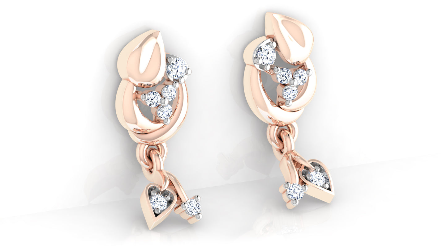 Dainty Duo Artificial Diamond Rose Gold Danglers Bottom View .Best Lab Grown Diamond Jewelry in Chennai