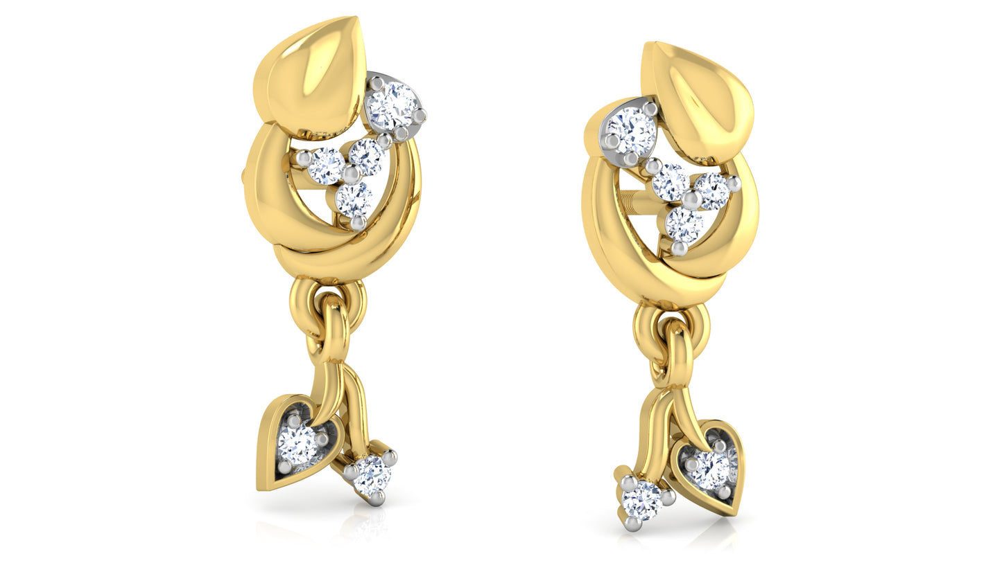 Dainty Duo Artificial Diamond Gold Danglers .Best Lab Grown Diamond Jewelry in Chennai