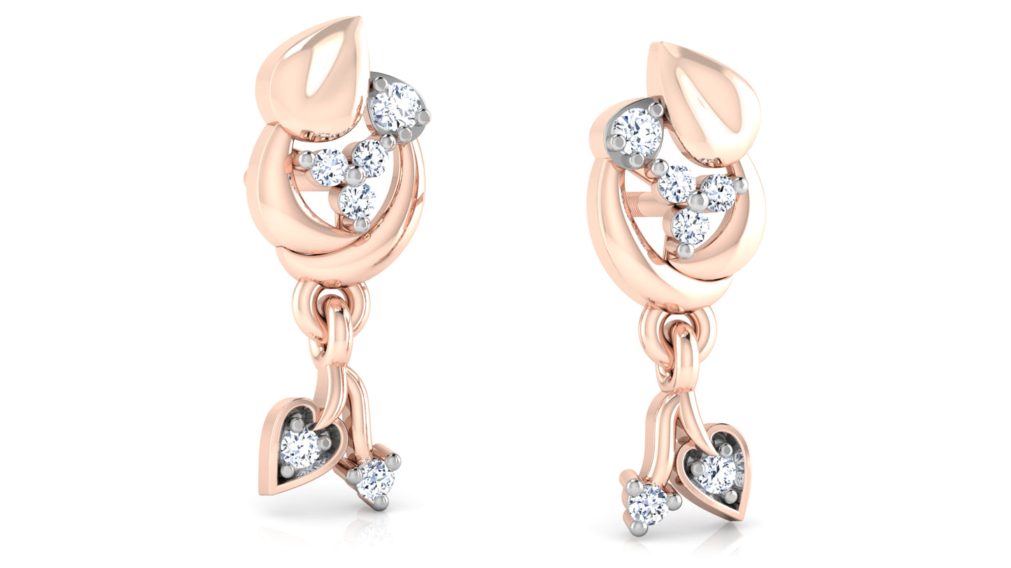 Dainty Duo Artificial Diamond Rose Gold Danglers  .Best Lab Grown Diamond Jewelry in Chennai