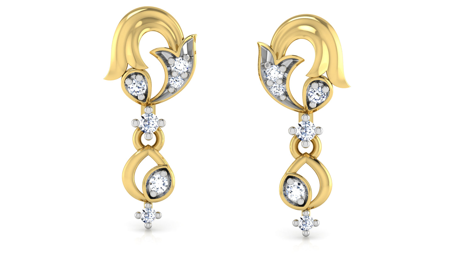 Tulip Fusion Artificial Diamond Gold Danglers Front View