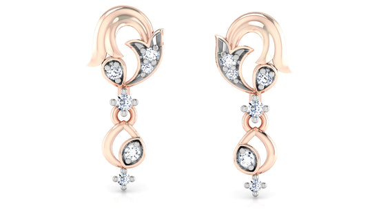 Tulip Fusion Artificial Diamond Rose Gold Danglers Front View