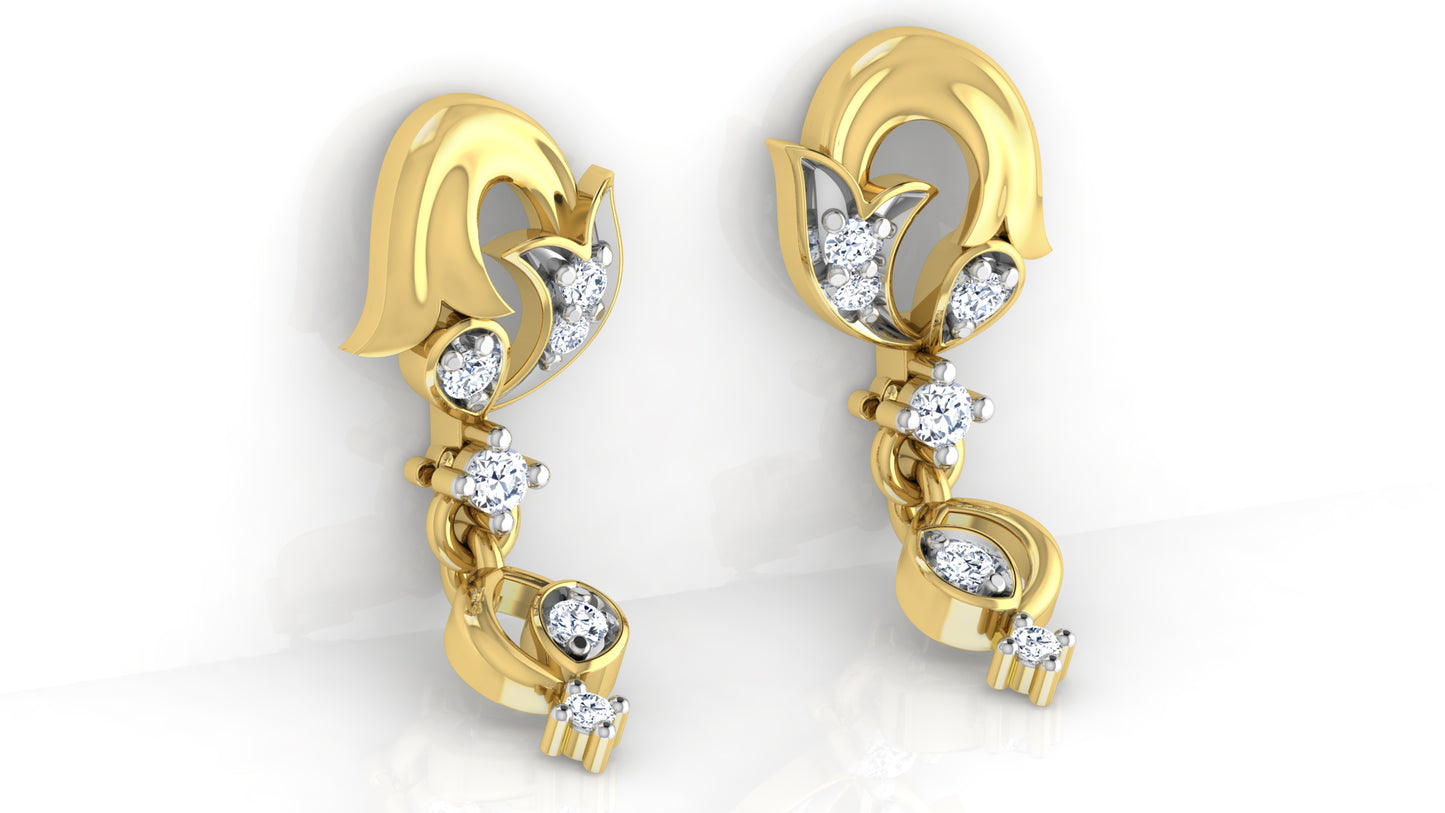 Tulip Fusion Artificial Diamond Gold Danglers Bottom View