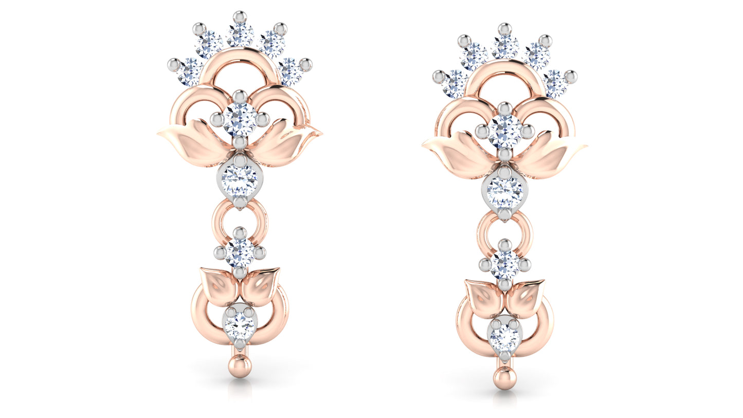 Tiera Treats Artificial Diamond Rose Gold Danglers front View 