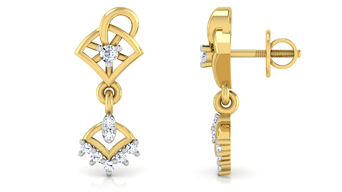 Intricate Inspirations Synthetic Diamond Gold Danglers Front and Side View