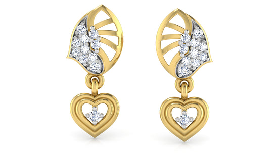 Heart in Heart Artificial Diamond Gold Danglers Front View