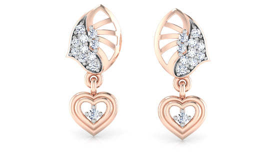 Heart in Heart Artificial Diamond Rose Gold Danglers Front View