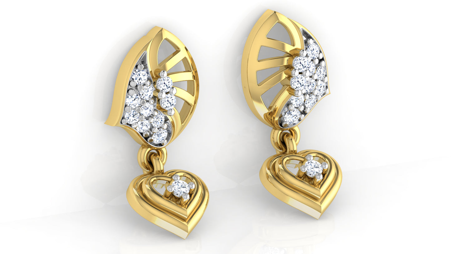 Heart in Heart Artificial Diamond Gold Danglers Bottom View