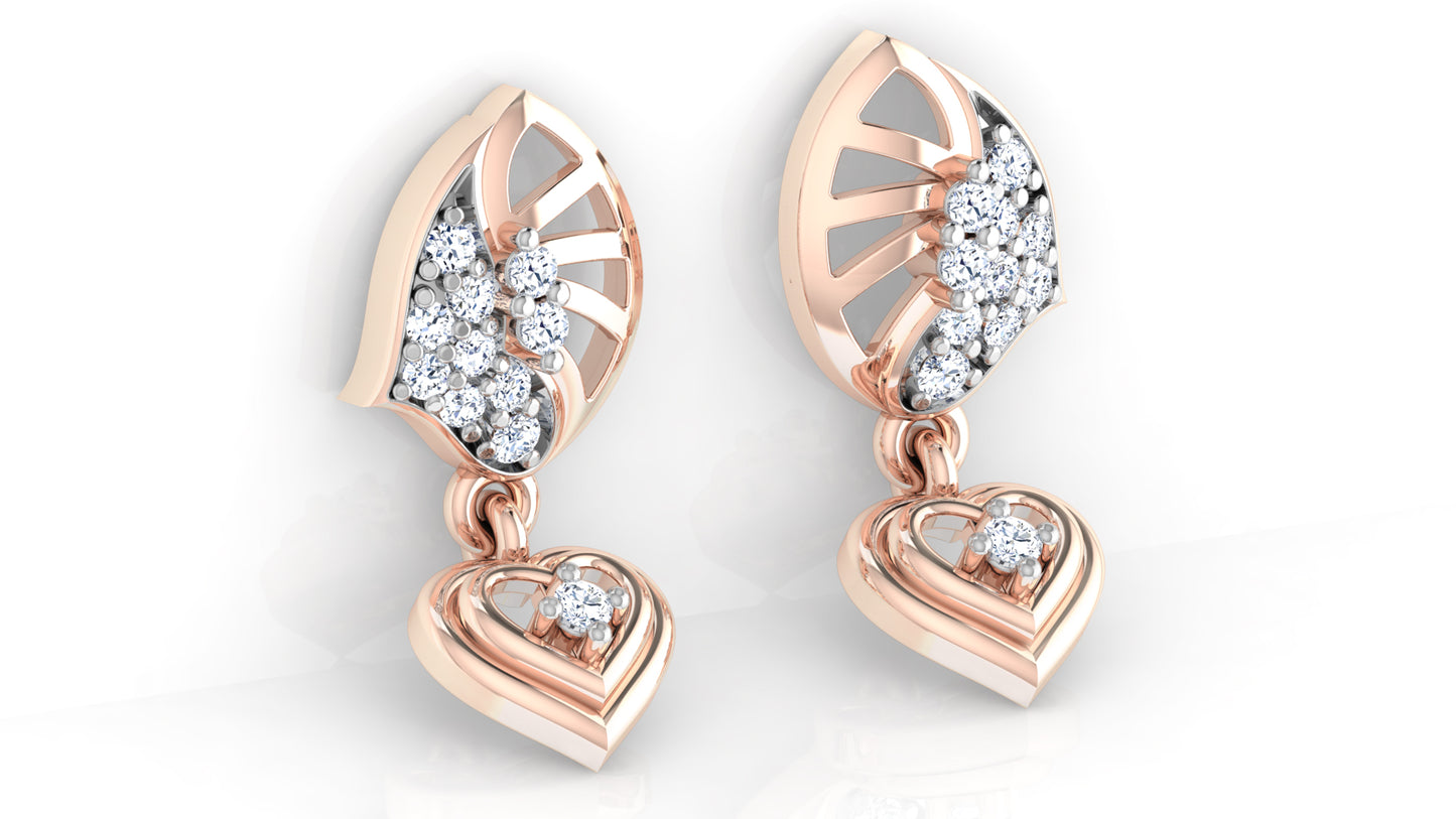 Heart in Heart Artificial Diamond Rose Gold Danglers Bottom View