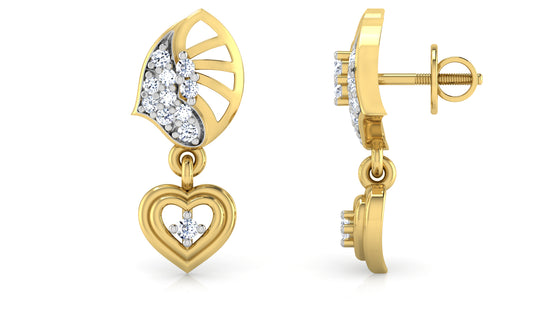 Heart in Heart Artificial Diamond Gold Danglers Front and Side View