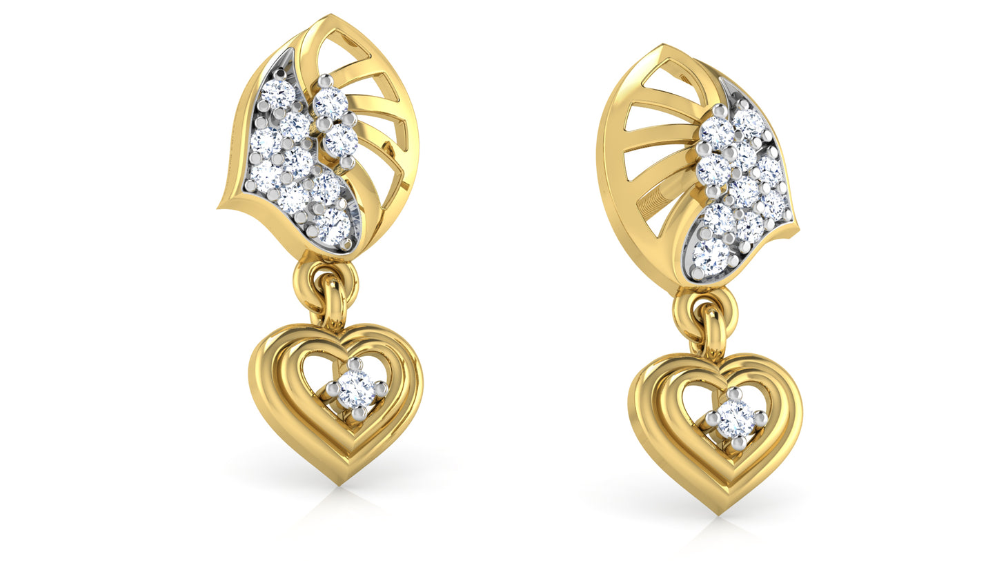 Heart in Heart Artificial Diamond Gold Danglers Best Lab Grown Diamond Jewelry in Chennai