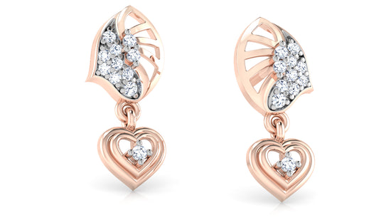 Heart in Heart Artificial Diamond Rose Gold Danglers Best Lab Grown Diamond Jewelry in Chennai