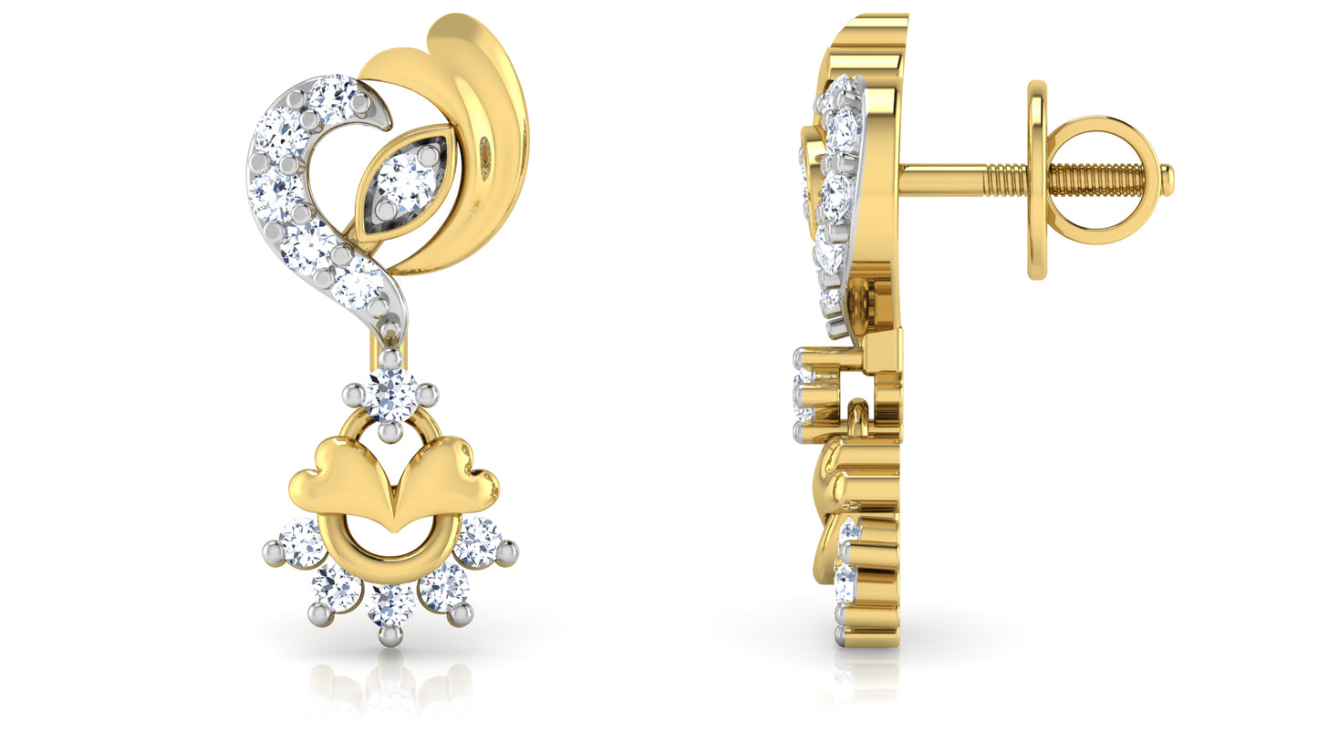 Trending Trinkets Artificial Diamond Gold Danglers Front and Side View