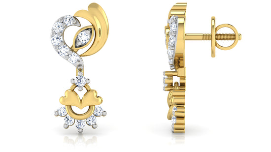 Trending Trinkets Artificial Diamond Gold Danglers Front and Side View