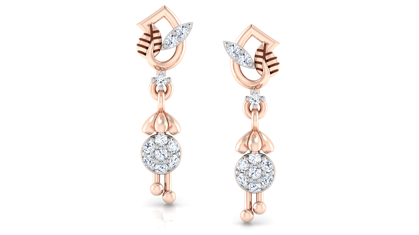 Rustic Leaves Lab Grown Diamond Rose Gold Danglers Front View 