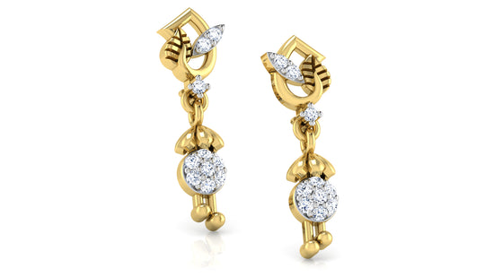 Rustic Leaves Lab Grown Diamond Gold Danglers Best lab grown diamond jewelry in chennai