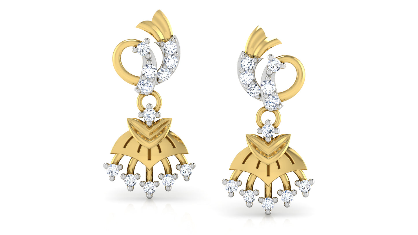 Swinging Stones Artificial Diamond Gold Danglers Front View Jewelry Order Online and Shop at Diahart